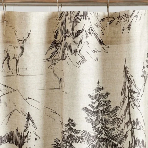 NWT Pottery Barn Rustic Forest Shower Curtain Woodland Cabin Mountain Deer Stag - Picture 4 of 5